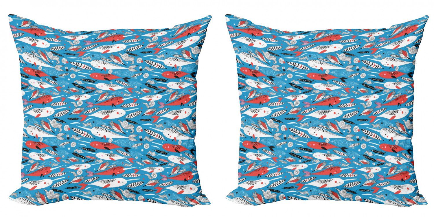Kissenbezüge Modern Accent Doppelseitiger Digitaldruck, Abakuhaus (2 Stück), Narwal Unterwasserleben Muster