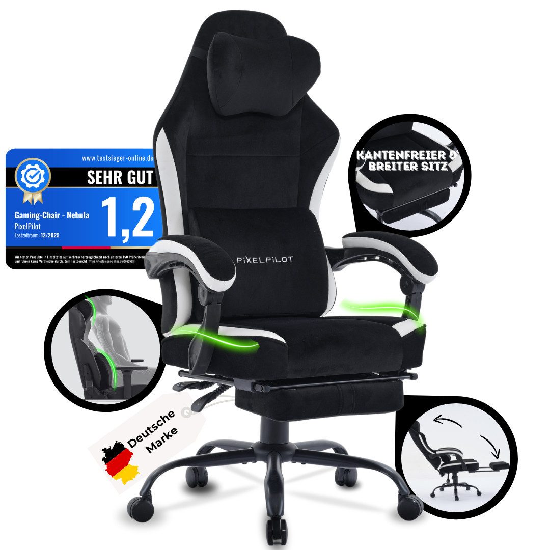 PixelPilot Gaming Chair Nebula, Atmungsaktiver Stoff, Ergonomisches Design
