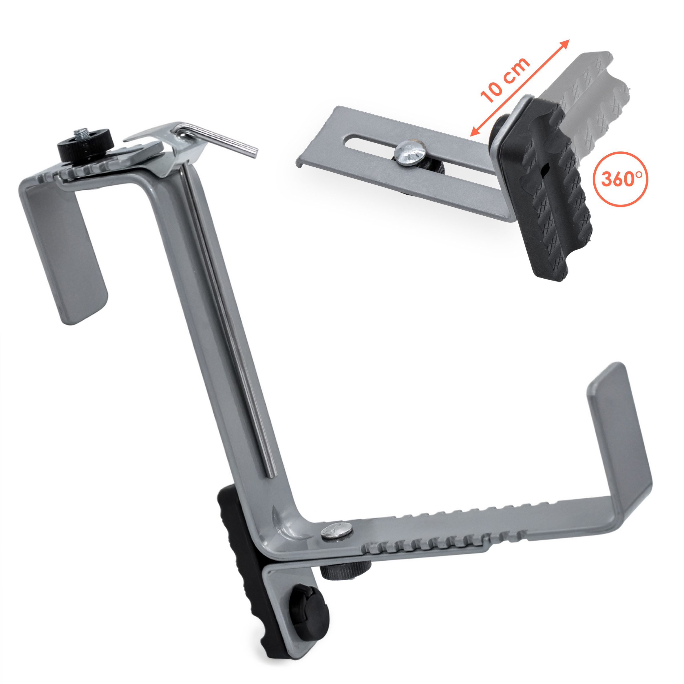 Spetebo Blumenkastenhalter Blumenkasten Halter 2er Set bis 50 kg, bis 50 kg belastbar, stufenlos verstellbar, Anzahl, 1-St., Stück, für eckige Geländer oder Mauern