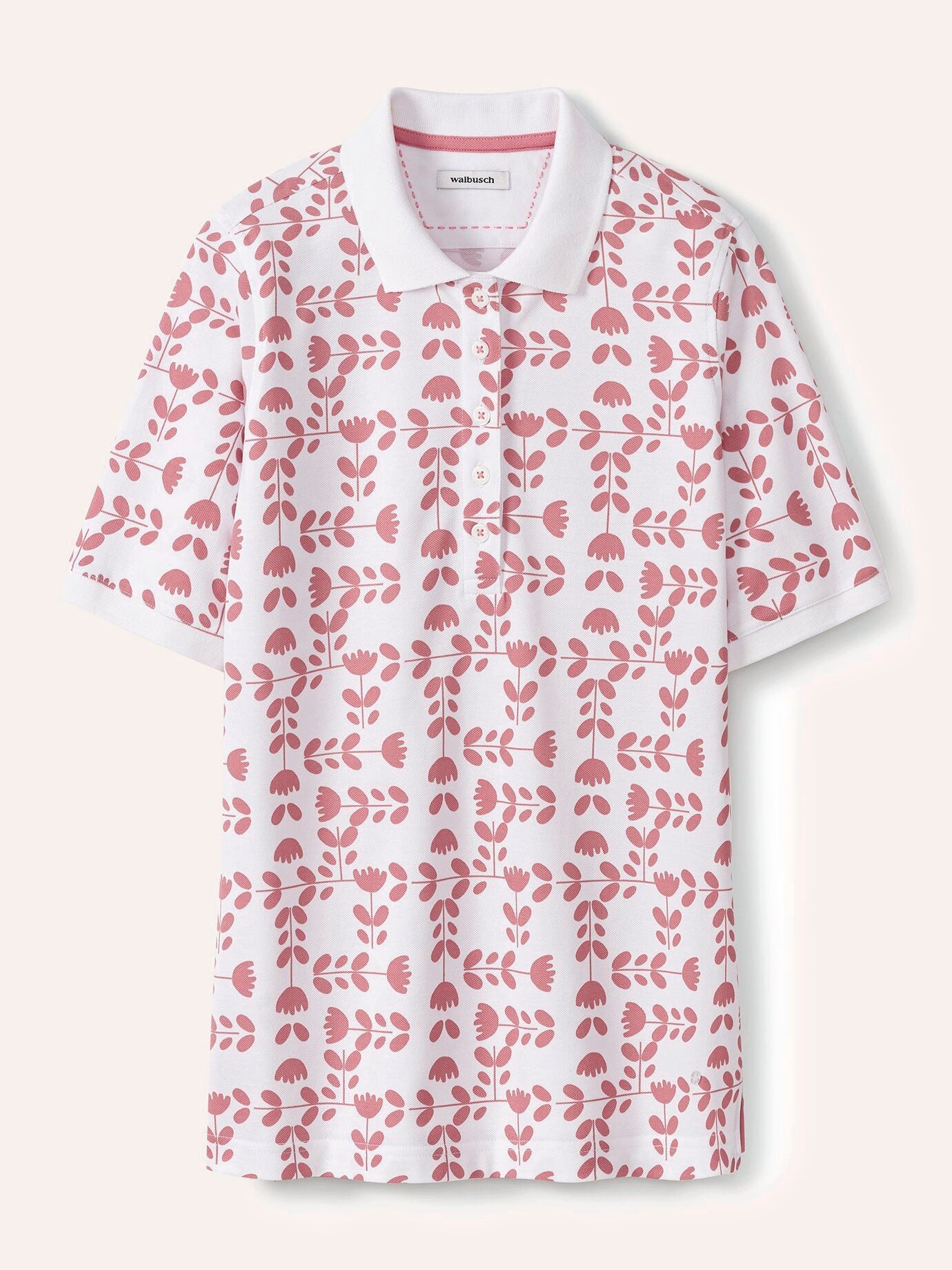 Walbusch Poloshirt Damen Shirt atmungsaktiv Baumwollpiqué Halbarm Konfektionierter Kragen, 4-Knopf-Leiste, Kontrastbesatz, pflegeleicht