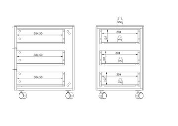 möbelando Rollcontainer 1505, in Riviera Eiche - Metall Chrom mit 3 Schubladen und Absetzungen in Metall Chrom. Abmessungen (BxHxT) 40x61x50 cm