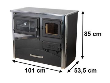 ABC Proizvod Kaminofen mit Backfach und Herdplatte Kochplatte Glaskeramik zum Kochen, 11,60 kW, Zeitbrand, Dauerbrand, mit Herdplatte aus Glaskeramik