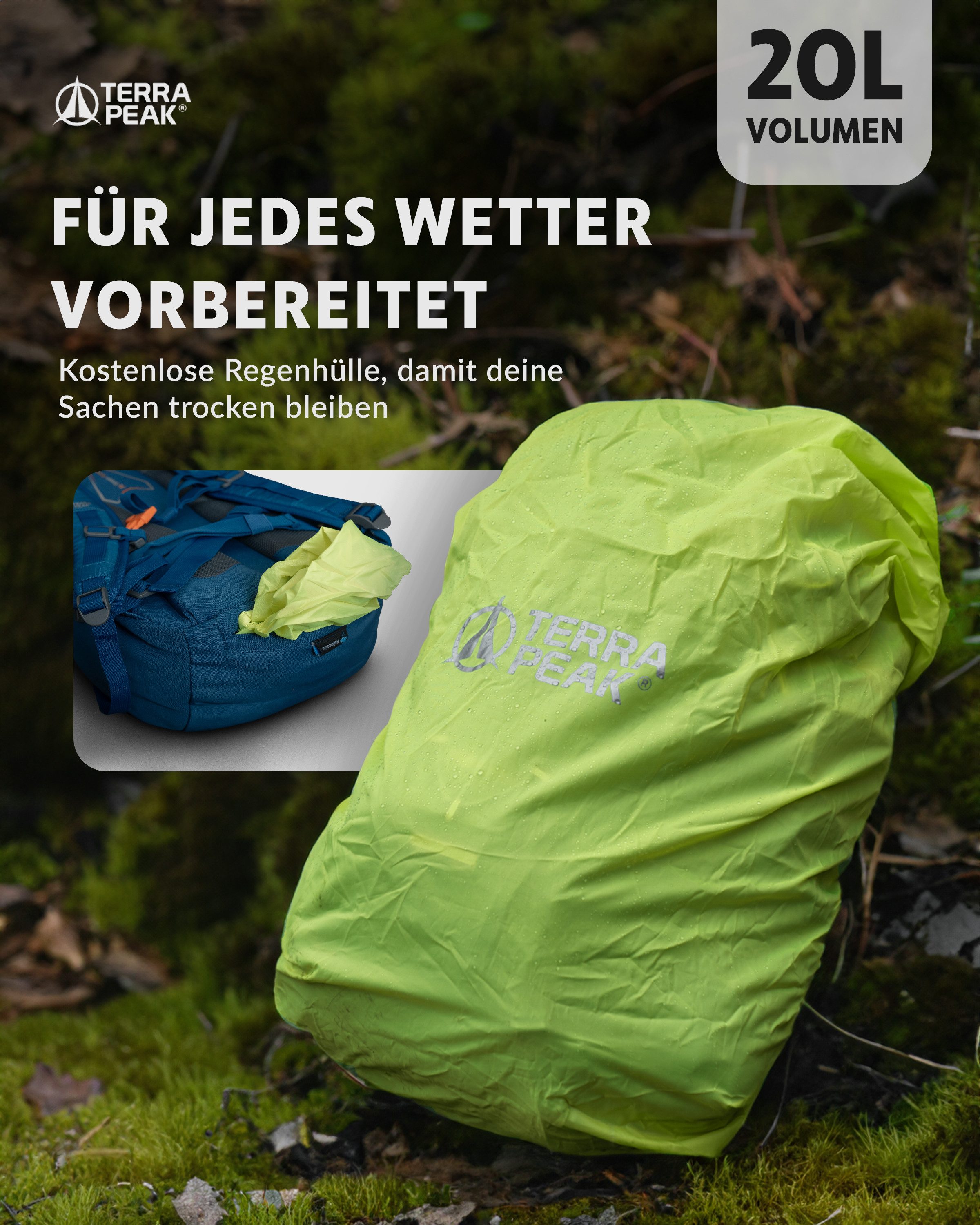 Terra Peak Wanderrucksack Flex 20, 20L klein mit YKK Reißverschluss Trekkingrucksack mit Hüftgurt