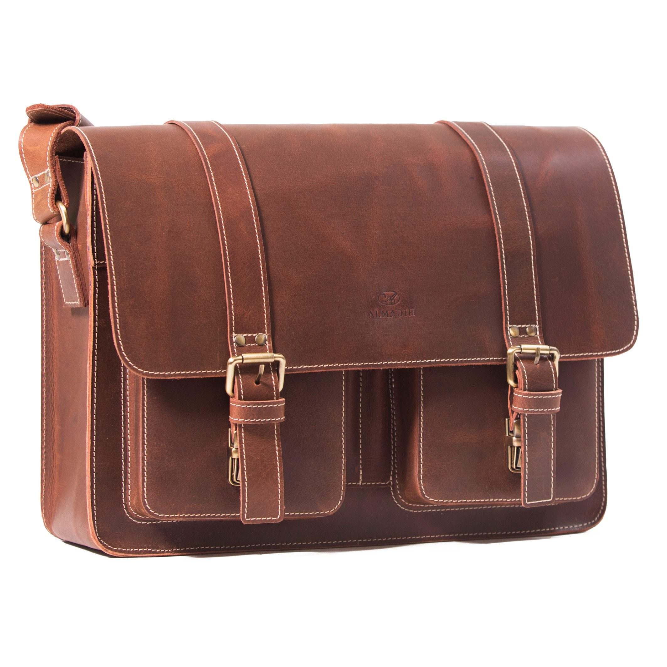 ALMADIH Umhängetasche Leder Herren Lehrertasche Anwalttasche Laptoptasche Unitasche