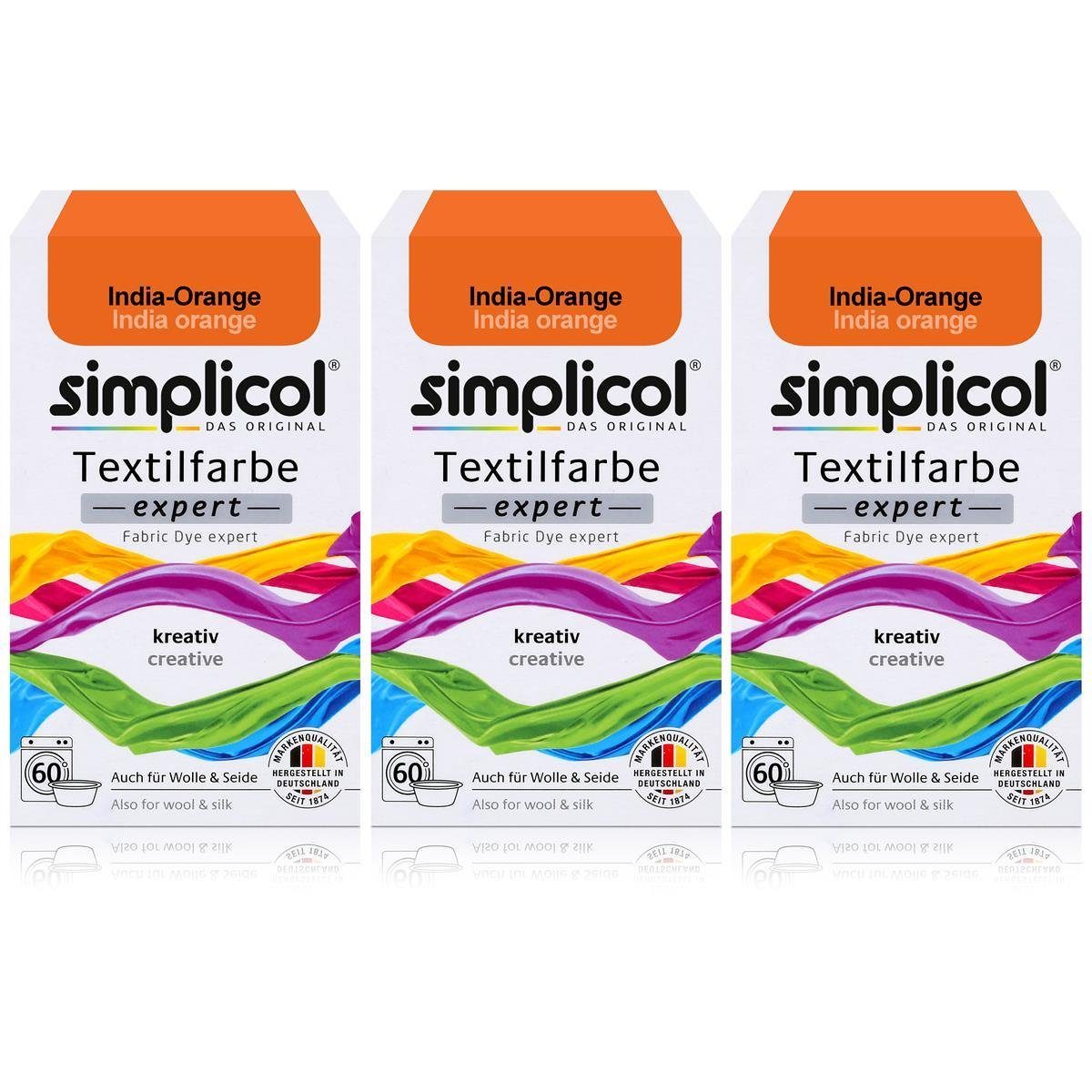 simplicol Textilfarbe Simplicol Textilfarbe expert India-Orange 150g - Farbe zum Färben (3er