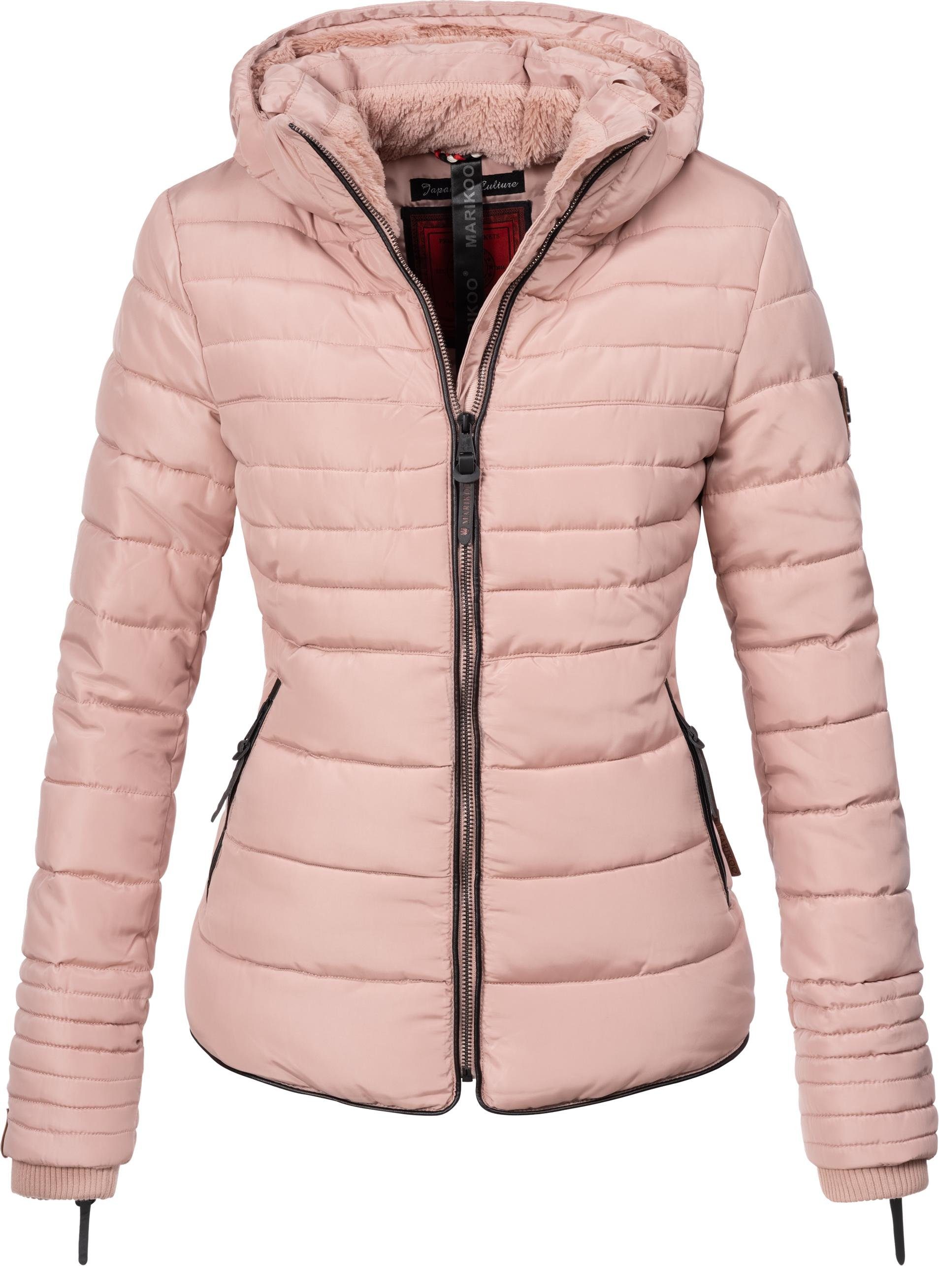 Marikoo Winterjacke Amber stylische Steppjacke mit Teddyfutter rosa