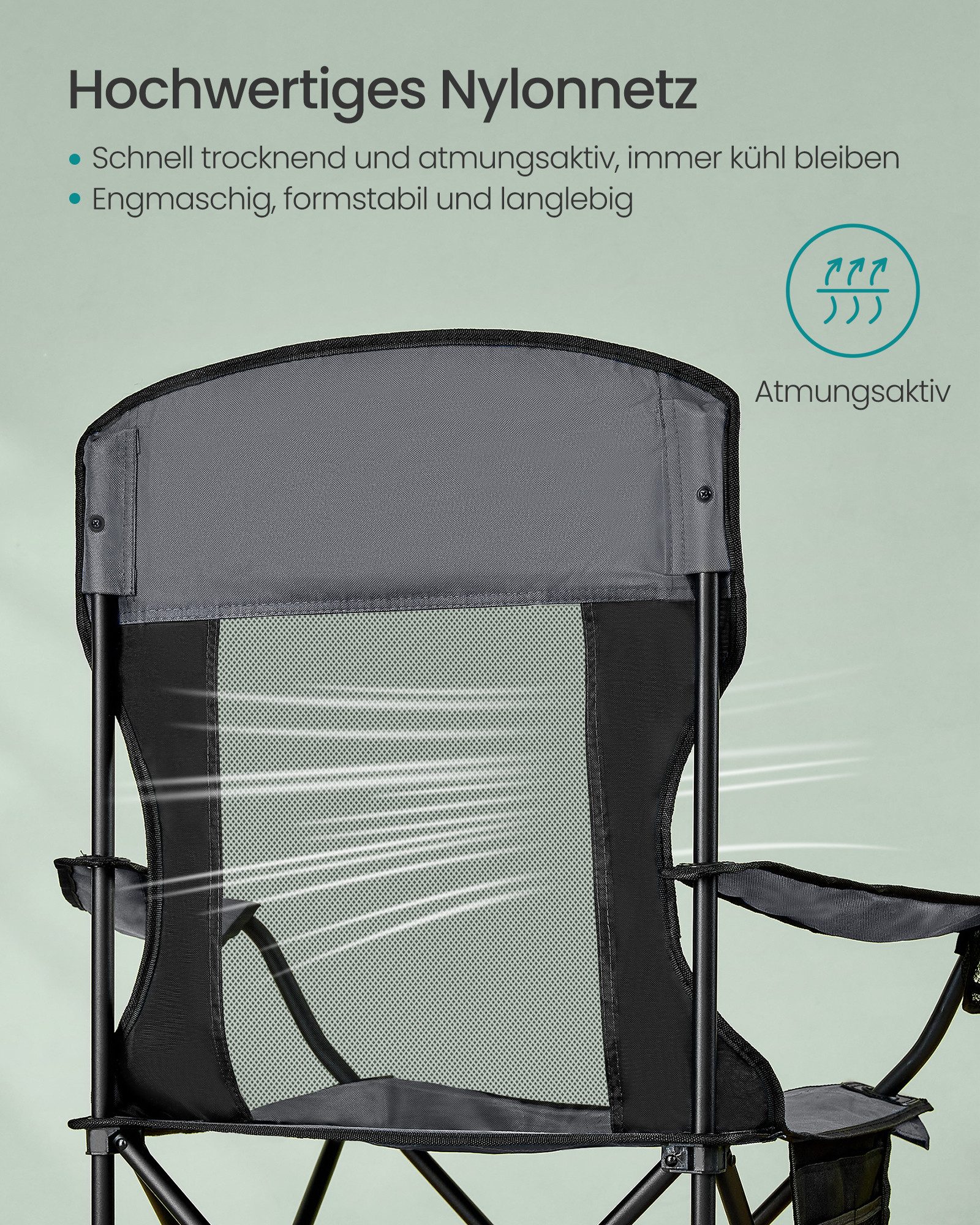 SONGMICS Campingstuhl Klappstuhl Outdoor, Angelstuhl, hohe Rückenlehne bis 150kg, 2er Set