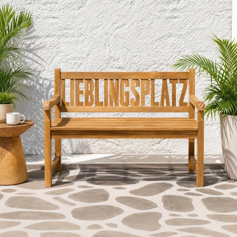 LebensWohnArt Sitzbank Massive Teak Sitzbank LIEBLINGSPLATZ 130cm Gartenbank Holzbank