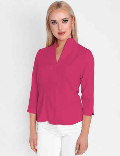 HEVENTON Klassische Bluse 3/4-Ärmel, Business-Bluse mit Kelchkragen, bügelleicht