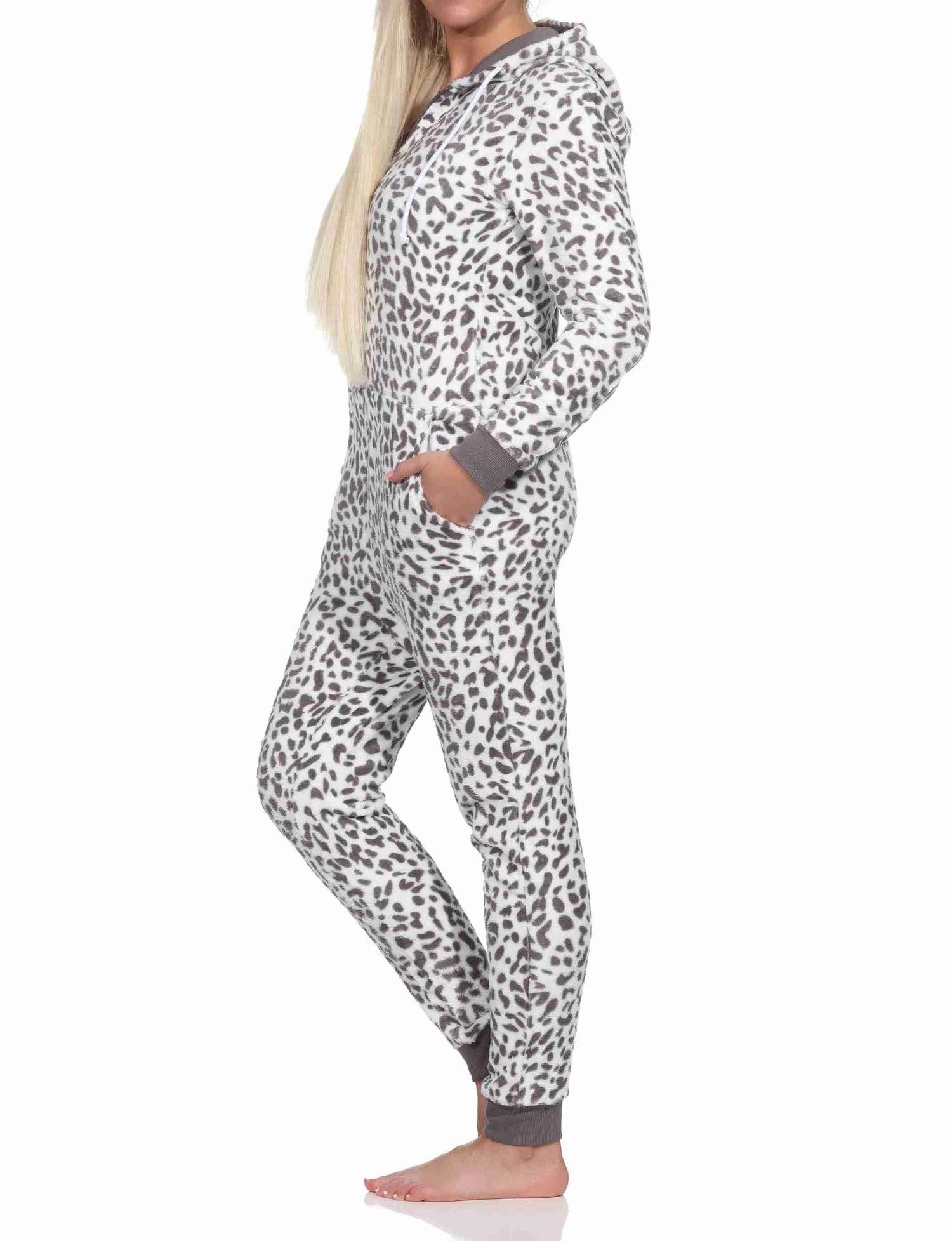 Normann Pyjama Damen Schlafanzug Einteiler Jumpsuit Overall aus Coralfleece – Bild 2 von 4