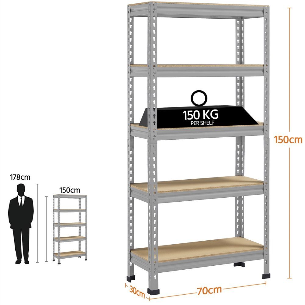Hellgrau cm 70 Yaheetech Lagerregale breit, Kellerregal Metall Schwerlastregal,