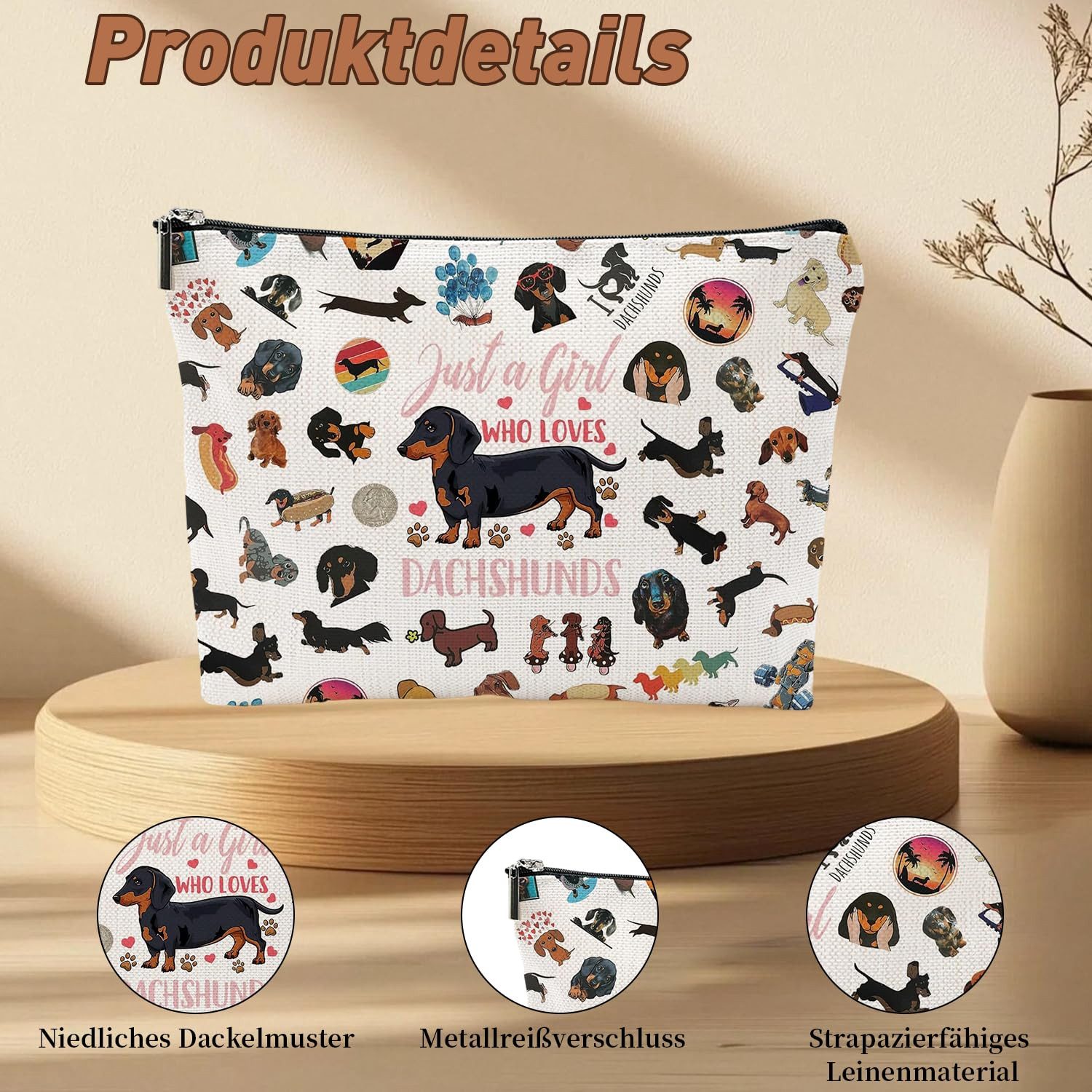 Zaewry Kosmetiktasche mit Muster & Reißverschluss – Schminktasche für Damen & Mädchen (1-tlg), Kulturbeutel für Reisen & Alltag, tragbare Make-up Tasche – Bild 4 von 5