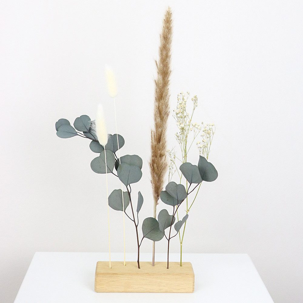 Trockenblume Flowerbar Fernweh, Holzleiste mit Trockenblumen & edle Eiche