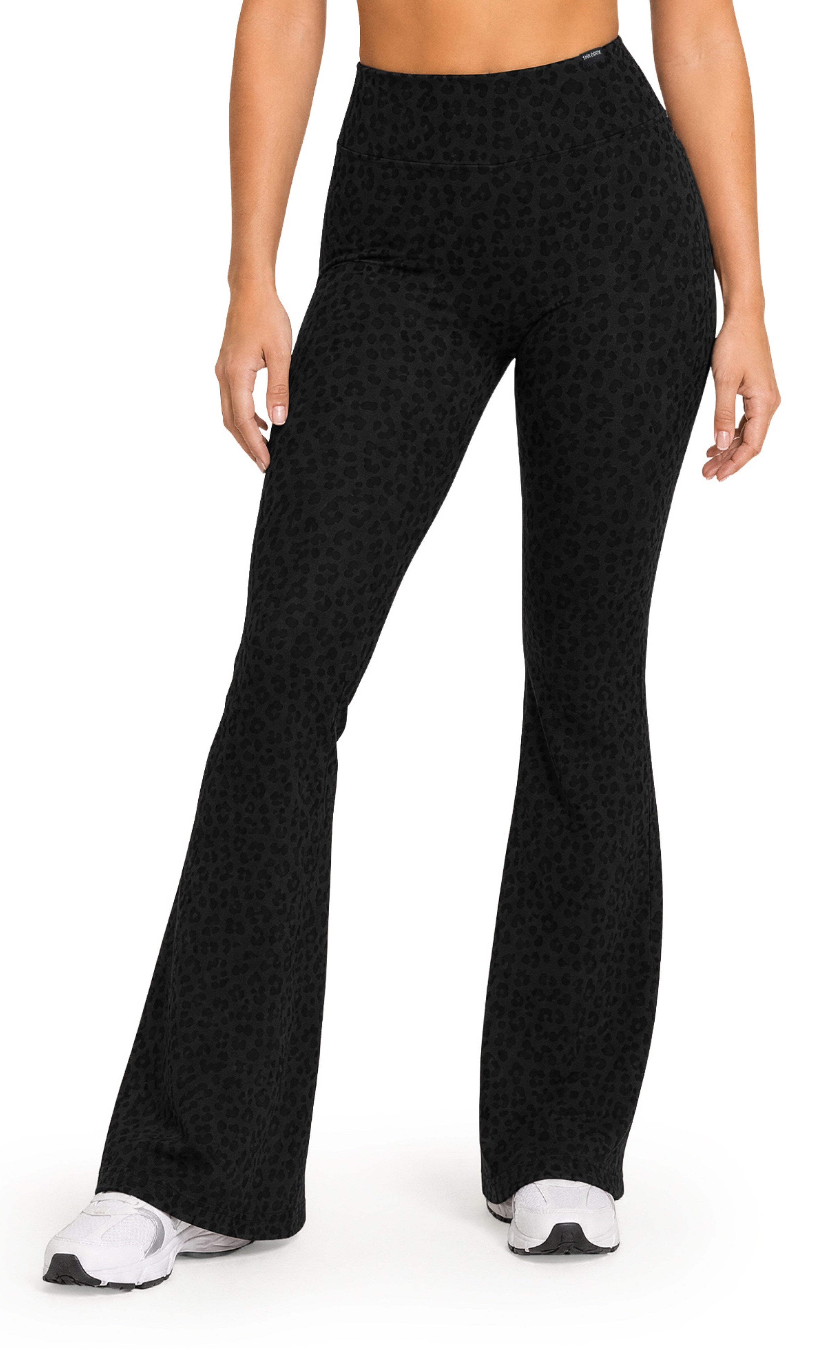 Smilodox Leggings Lithara Solid, Schlagleggings mit Leo-Print, High Waist, Gym & Alltag Leo-Saum, Bootcut, 4-Wege-Stretch, blickdicht