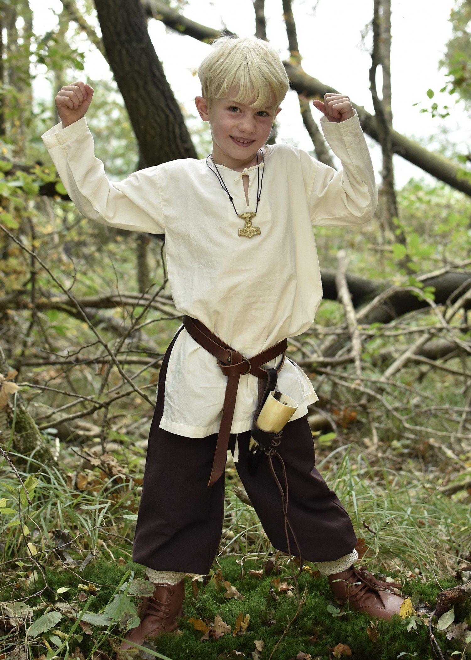 Battle Merchant Ritter-Kostüm Langärmelige Mittelalter-Tunika / Leibhemd Arn für Kinder, natur