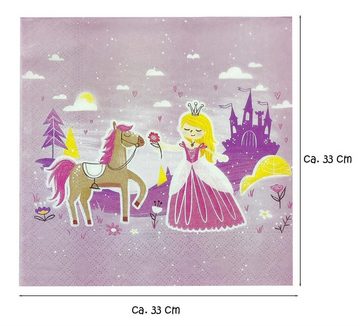 PAPSTAR Papierserviette 20 Servietten 33 x 33 cm, "Prinzessin", (Set, 20 St., Papierservietten), Prinzessinnenparty Prizessin Princess Party Feier Mottoparty