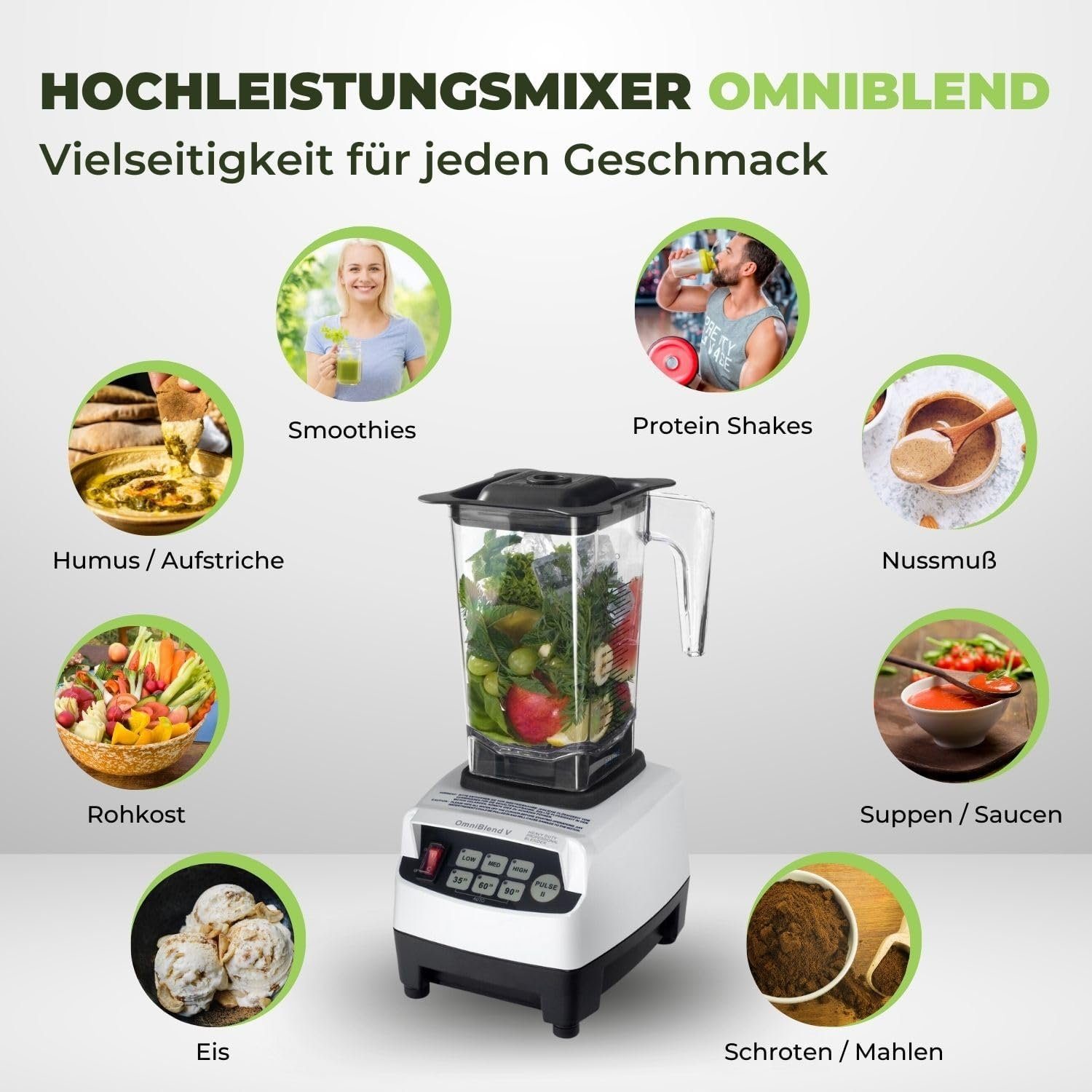 OmniBlend Standmixer JTC Omniblend V Hochleistungsmixer Standmixer Smoothiemaker 1,5Liter, 1200,00 W