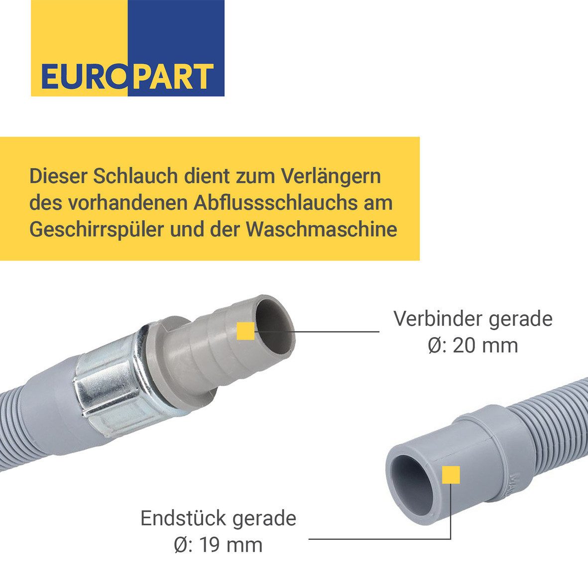 easyPART Ablaufschlauch wie EUROPART 10006372 Ablaufschlauchverlängerung, Zubehör für Waschmaschinen, Waschmaschine