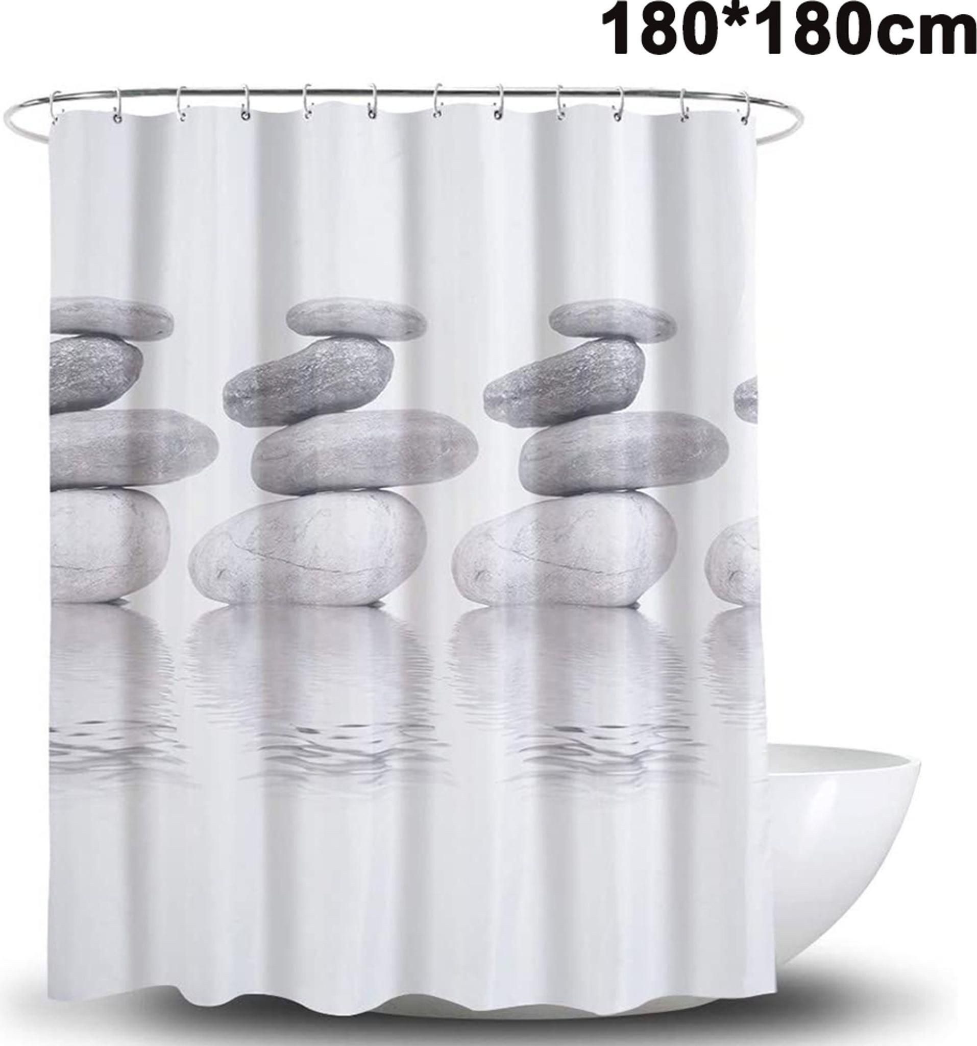 FELIXLEO Duschvorhangklammer Duschvorhang 180x180 Grau Pebble Textil wasserabweisend mit 12 Ringen
