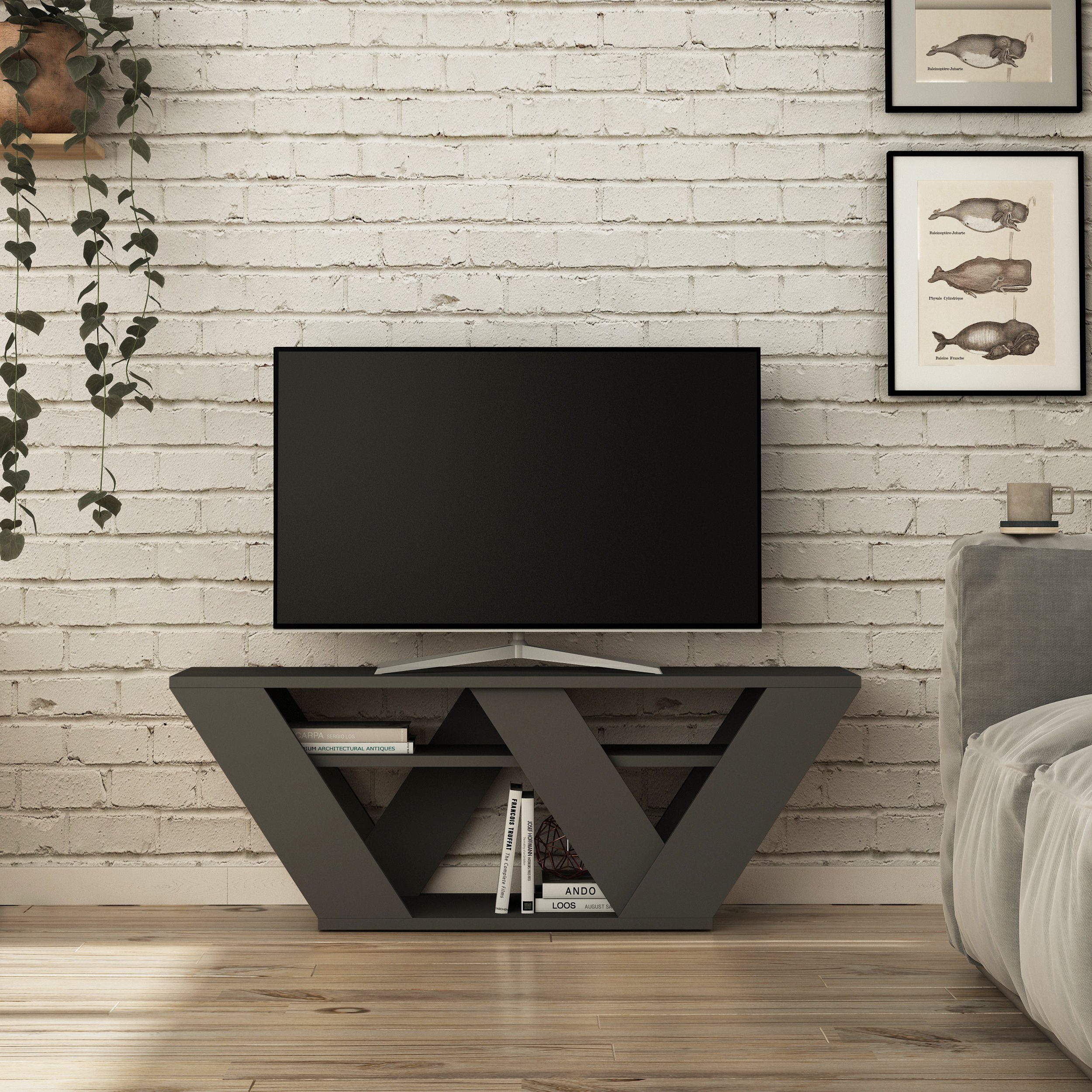 Decortie TV-Schrank Pipralla Moderner TV-Ständer Multimedia Mit Einlegeböden, 110 x 30 x 40 cm anthrazit