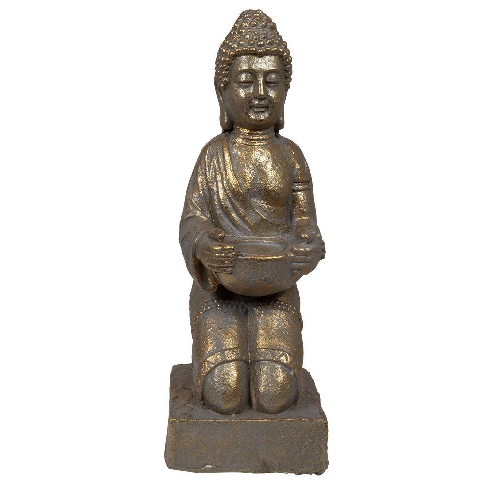 Trendyshop365 Buddhafigur St), (1 in Teelichthalter wetterfest Garten 35cm Bronzeoptik Buddha Dekofigur Feng-Shui mit Statue