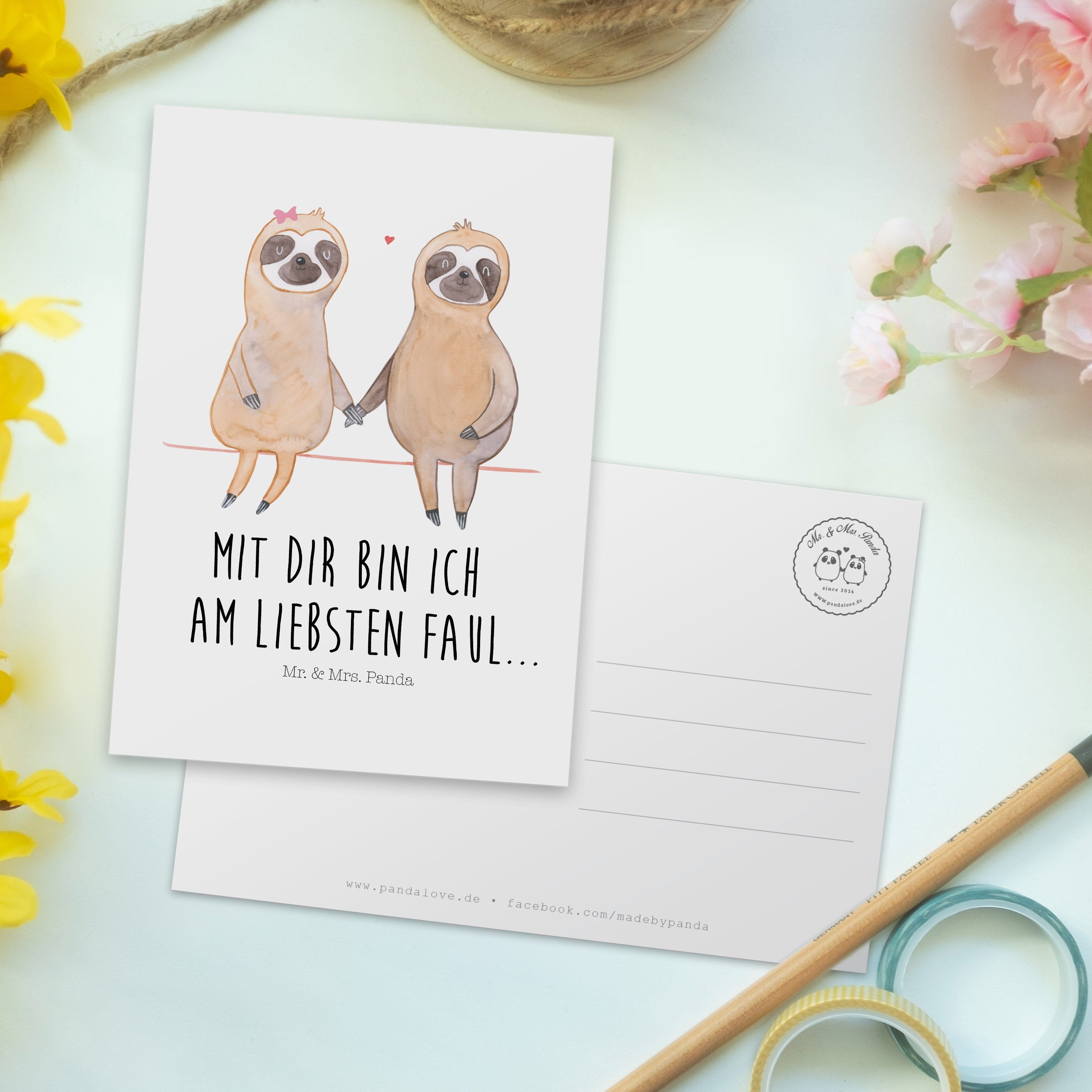 Gr Faultier gemeinsam, Weiß Mr. verlobt, Mrs. Postkarte Faultiere, Panda & Geschenk, - Pärchen -