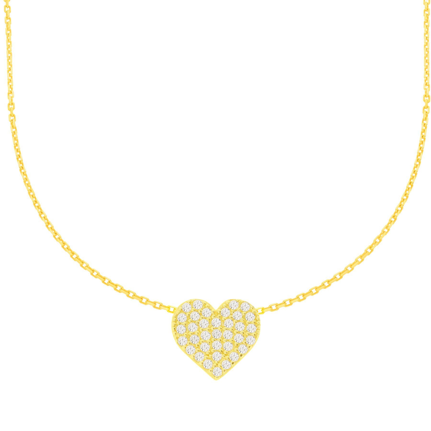 Stella-Jewellery Collier 585er Gold Collierkette Herz Anhänger m. Zirkonia (inkl. Etui), 585 Gelbgold 7 Plättchen