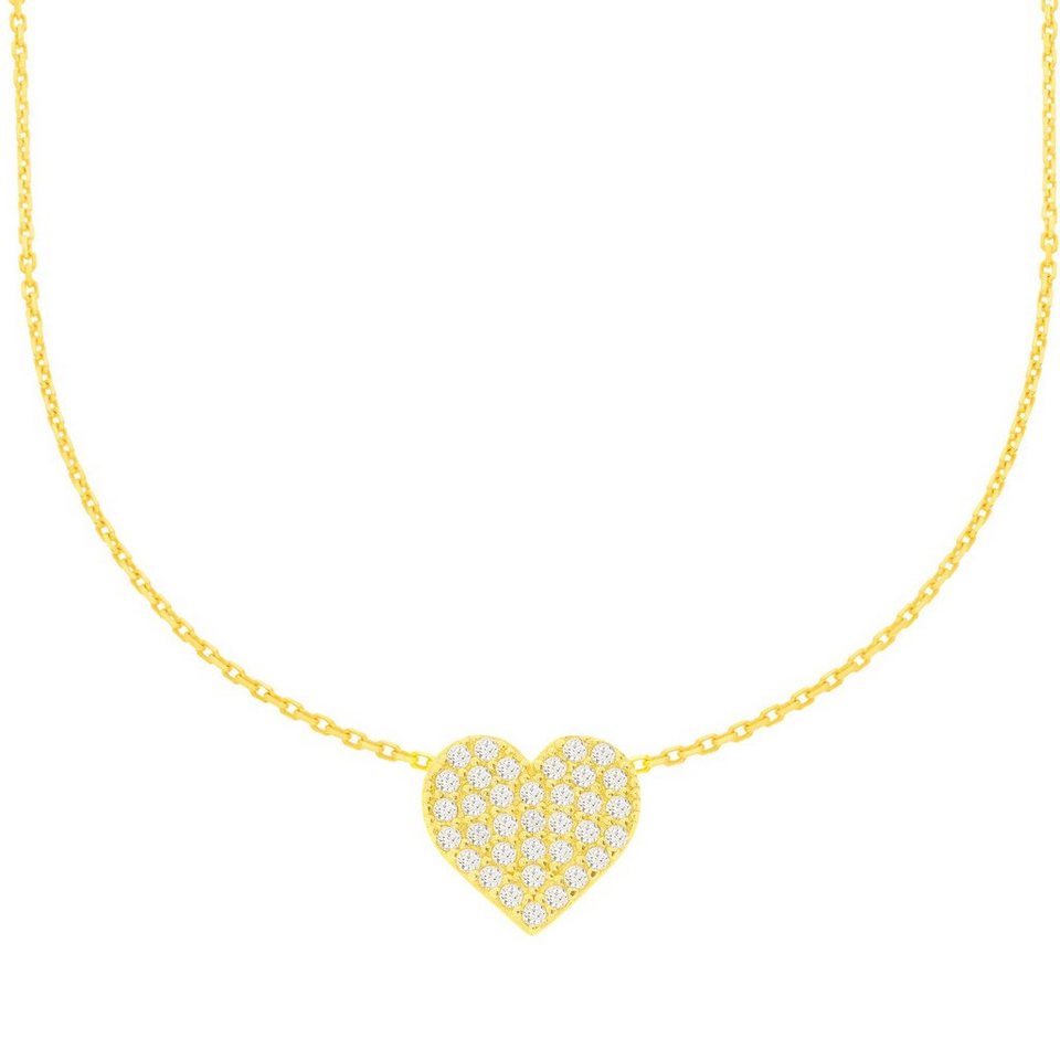 Zirkonia (inkl. 585 Gold m. Anhänger 7 Gelbgold 585er Etui), Collier Plättchen Collierkette Stella-Jewellery Herz