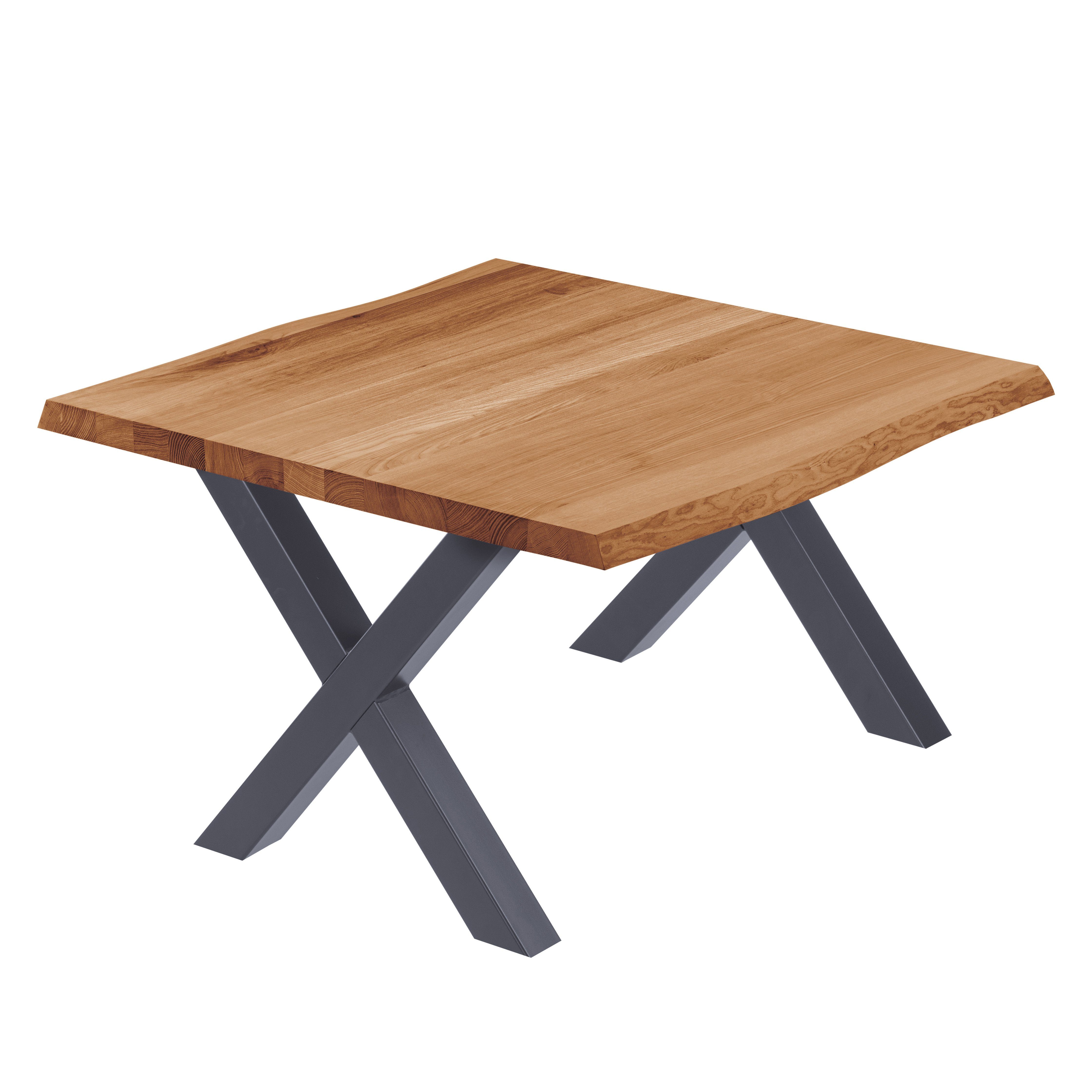 LAMO Manufaktur Baumkantentisch Design Esstisch Massivholz inkl. Metallgestell (1 Tisch), Baumkante massiv Anthrazit | Dunkel | Baumkantentische