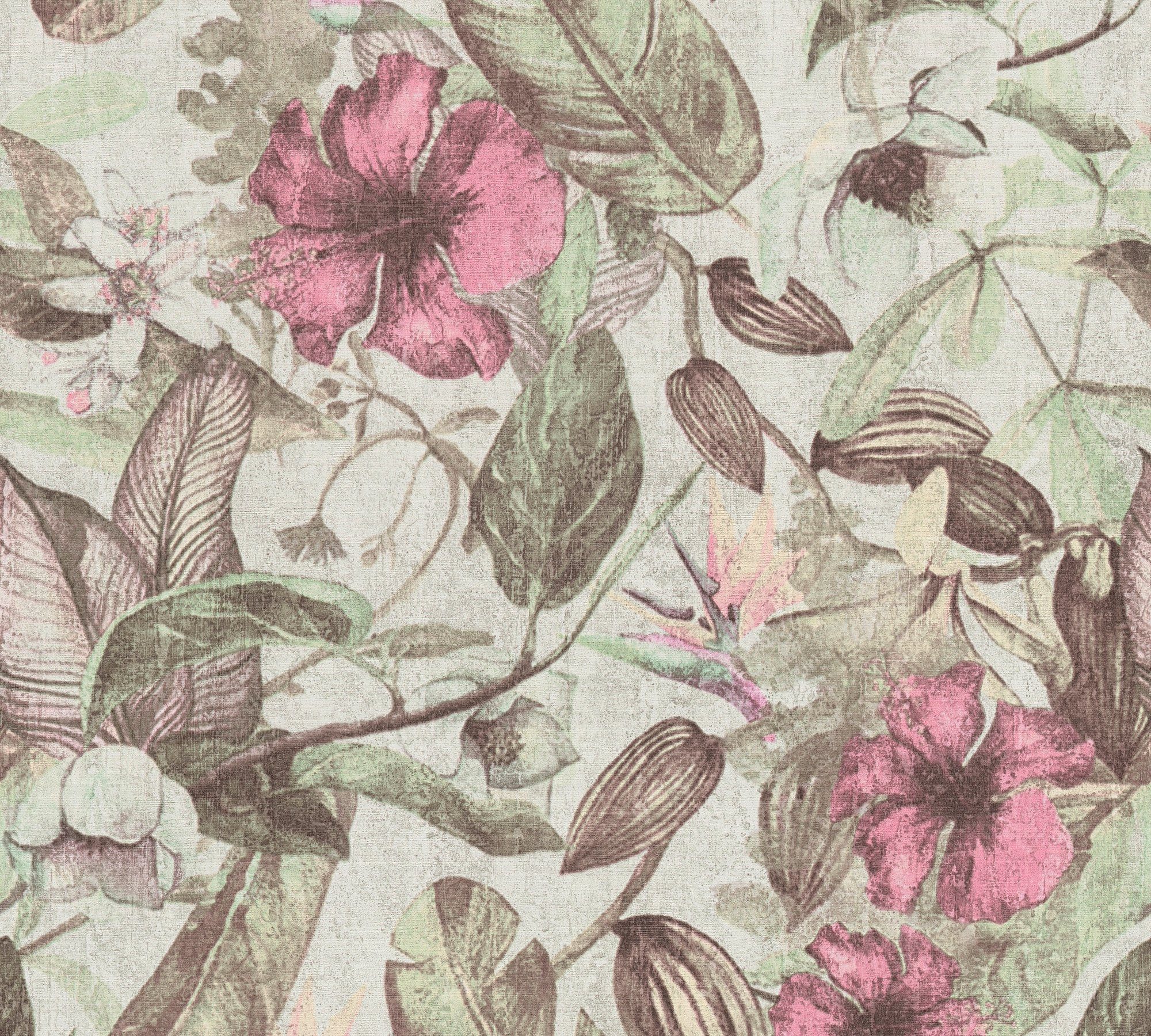 A.S. Création Vliestapete Greenery mit Blätter Motiv, floral, Tapete Blumen bunt/rosa