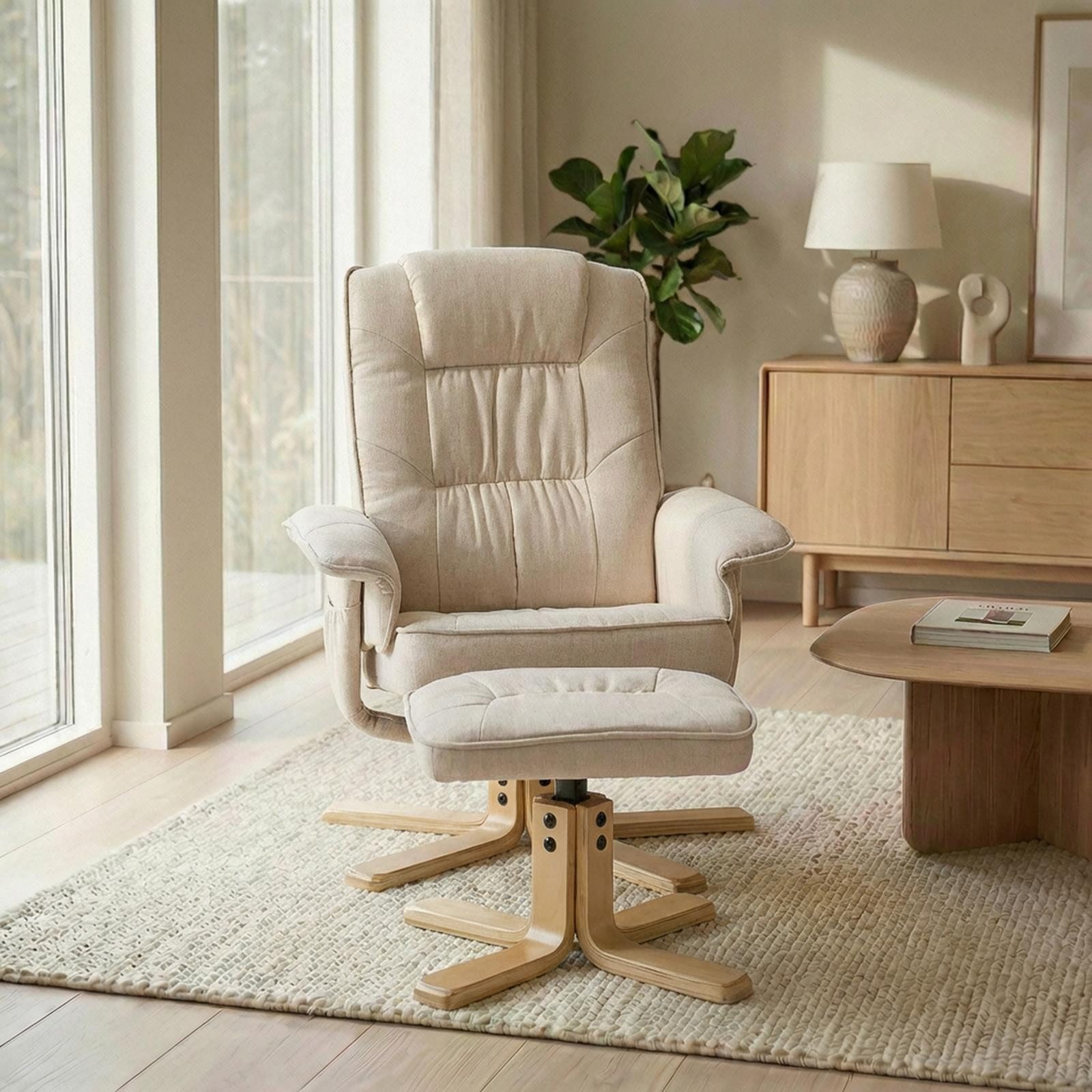 IDIMEX Relaxsessel CHARLY, Fernsehsessel mit Hocker, TV-Sessel neigungsverstellbar Stoff beige