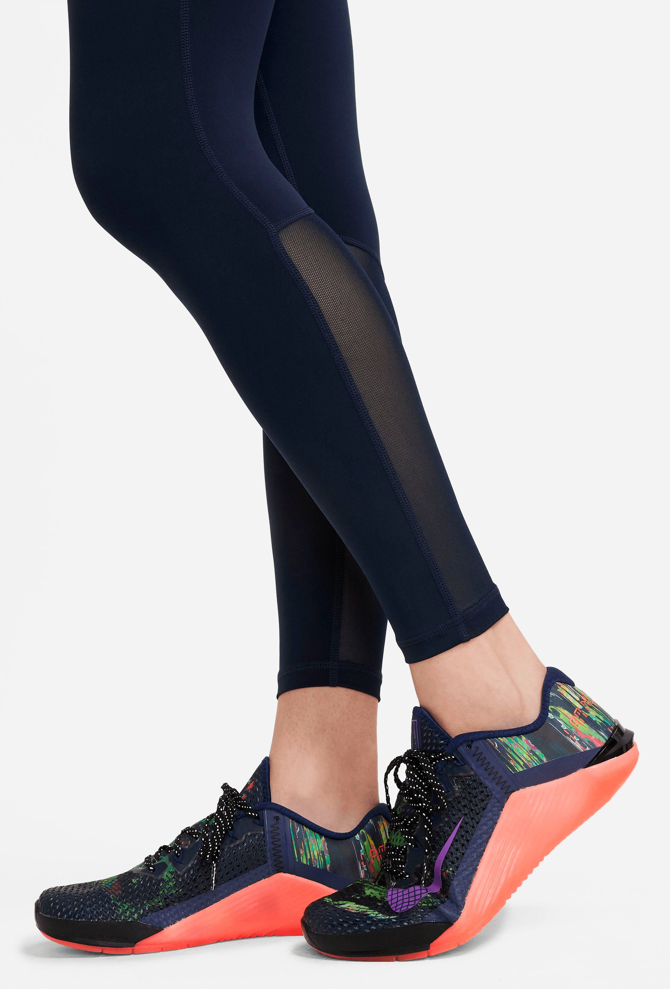 MESH-PANELED LEGGINGS WOMEN'S Nike OBSIDIAN/WHITE Trainingstights PRO MID-RISE