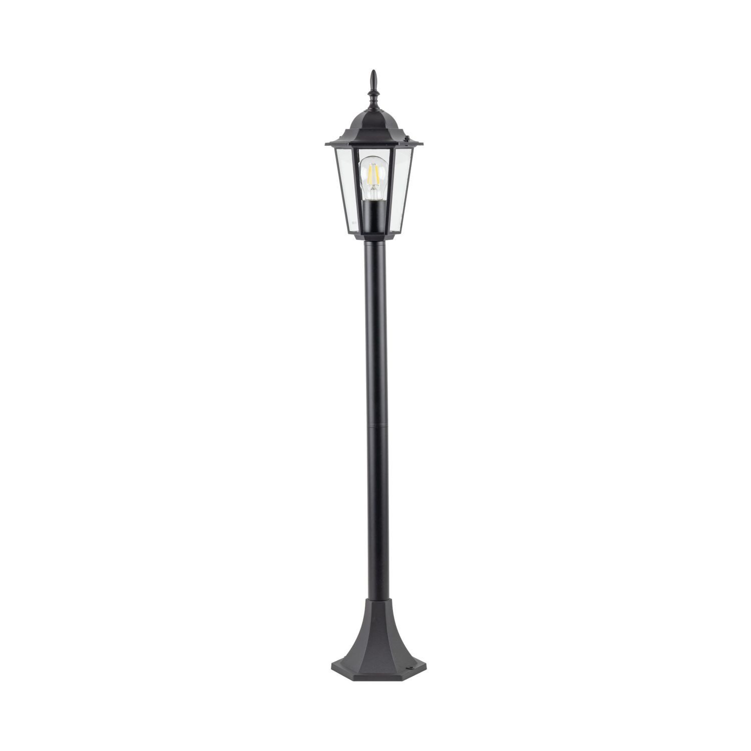 Licht-Erlebnisse Außen-Stehlampe IVONEL, ohne Leuchtmittel, Aluminium Glas E27 IP44 98 cm hoch Schwarz rund Vintage Design