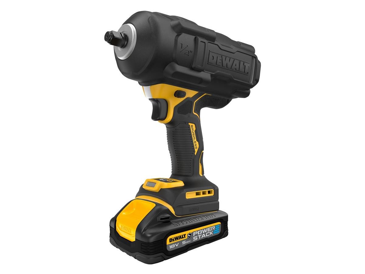 DeWalt Akku-Schlagschrauber 1/2", 18V / 5 Ah, 1200 U/min, 1632 Nm, mit bis Max. Lösemoment von 2.372 Nm und POWERSTACK G-Akkus