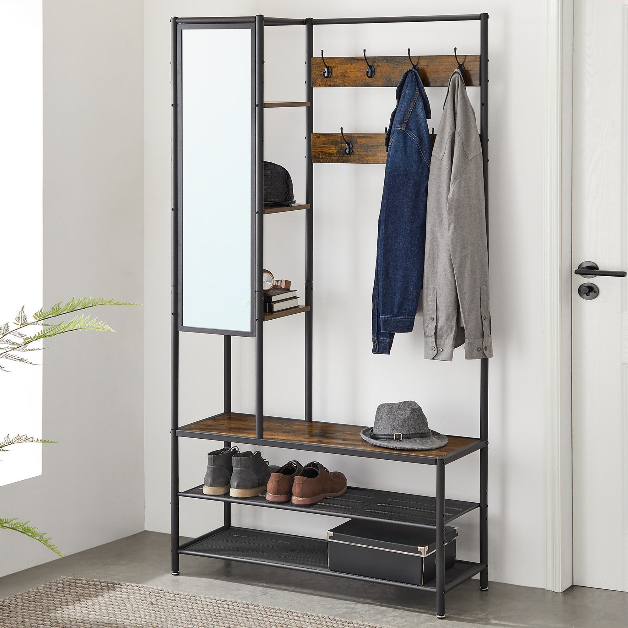 VASAGLE Garderobenständer Garderobe, mit Schuhbank, 35 x 98 x 182 cm