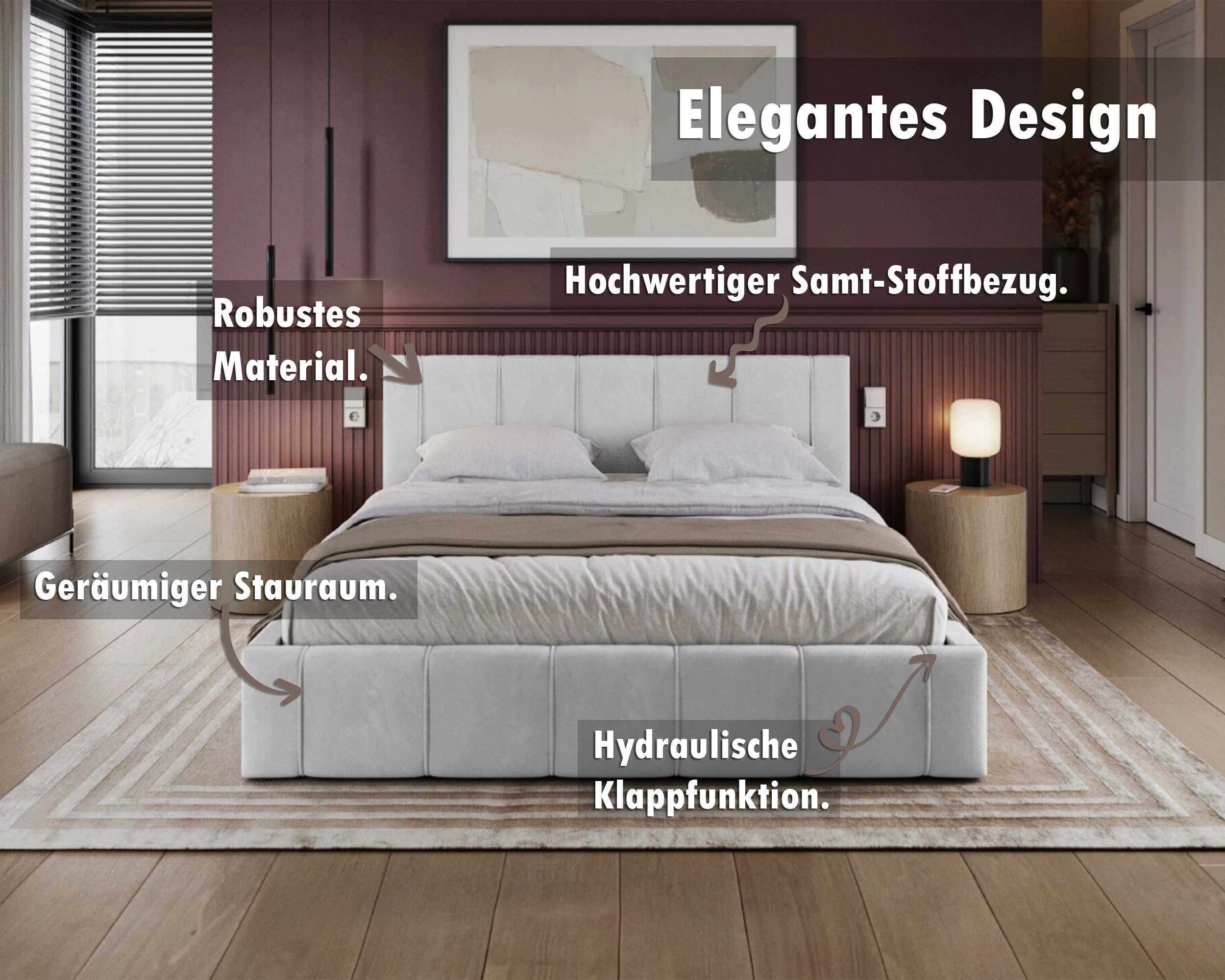 thematys Polsterbett mit Bettkasten & Lattenrost + viel Stauraum 120x200–180x200cm - Samt (Optional mit 28 cm H3/H4 Taschenfederkern oder 23 cm Taschenfederkern – Bild 2 von 5
