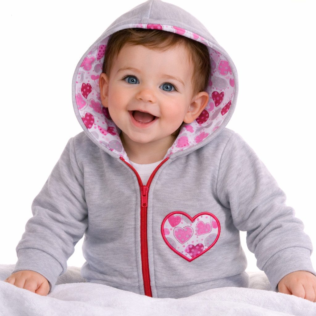 Sweatjacke Baby Jacke aus Baumwolle doppellagig in Grau mit Kapuze