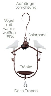 IC Gardenstyle Vogeltränke Solar Vogeltränke mit LED Vogelpaar, hängend, hängend, Metall, Vogel-Figur mit Beleuchtung, kabellos