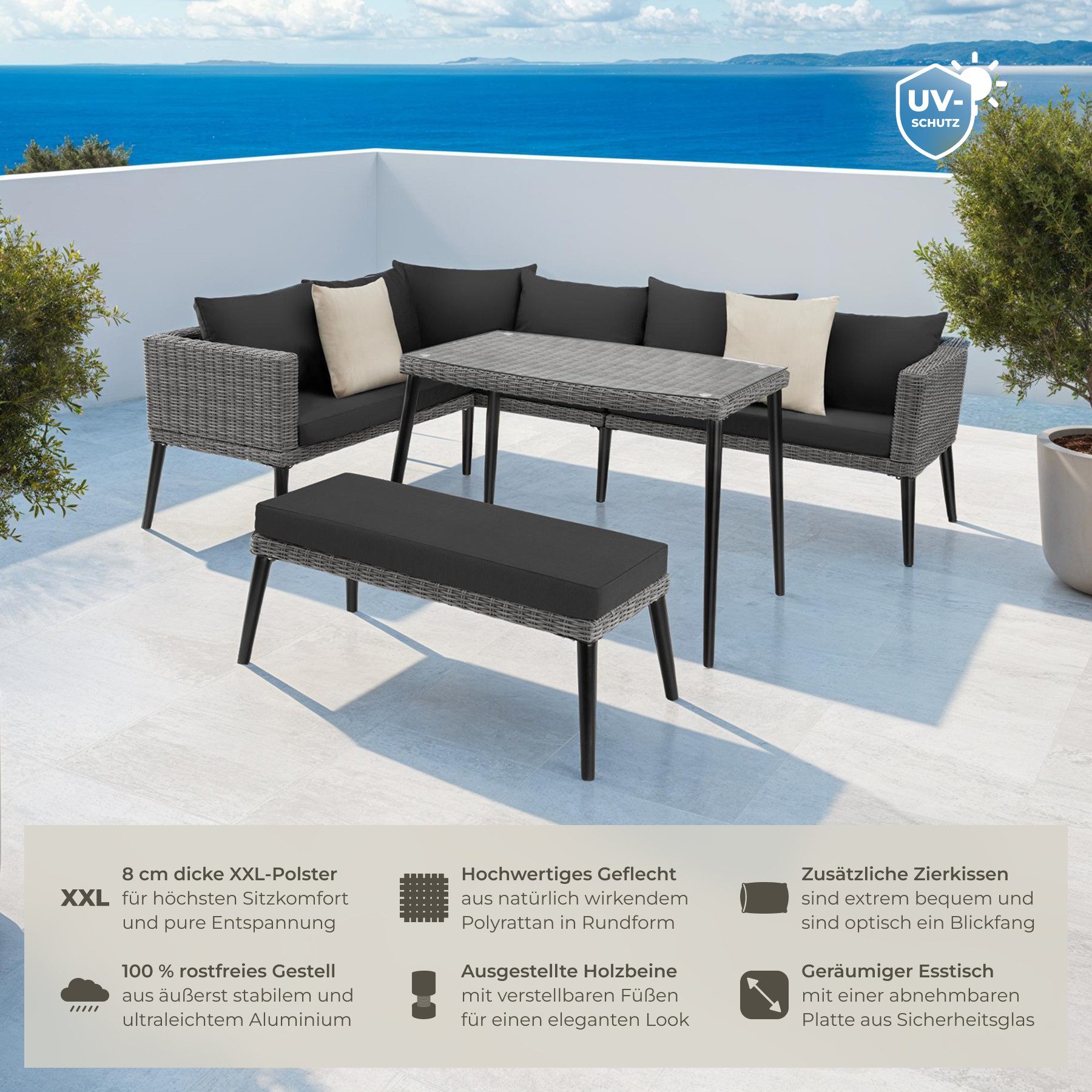 tectake Loungeset Rattan Lounge, (Set, 3-tlg), günstig online kaufen