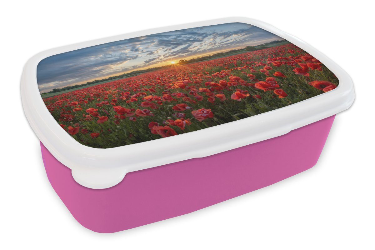 - Rot, MuchoWow Kinder, Kunststoff, Kunststoff für Blumen Snackbox, Lunchbox Mohn Brotbox Erwachsene, Brotdose - (2-tlg), Mädchen, rosa