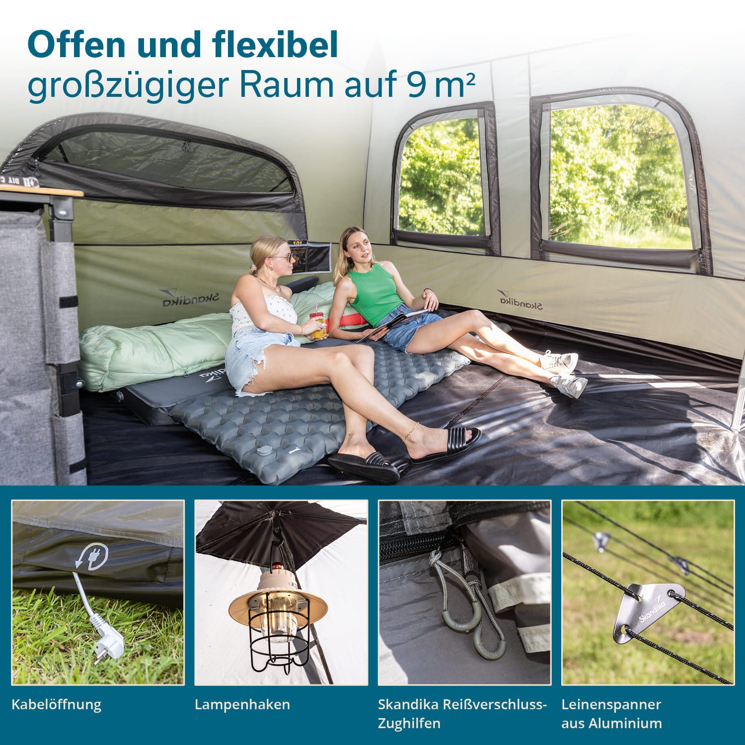 Skandika Tunnelzelt Hognes 4 Protect Quick-Start, Pop Up Campingzelt für 4 Personen, Personen: 4 (Fest eingenähter, Tragetasche, Aluminiumseilspanner), Verdunke – Bild 5 von 5