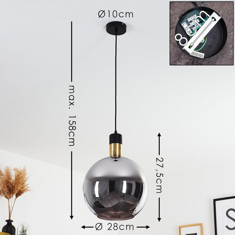 hofstein Hängeleuchte »Placa« runde Pendellampe aus Metall in schwarz, ohne  Leuchtmittel, Höhe max. 175cm (verstellbar), E27, Hängelampe mit Schirmen  aus Glas