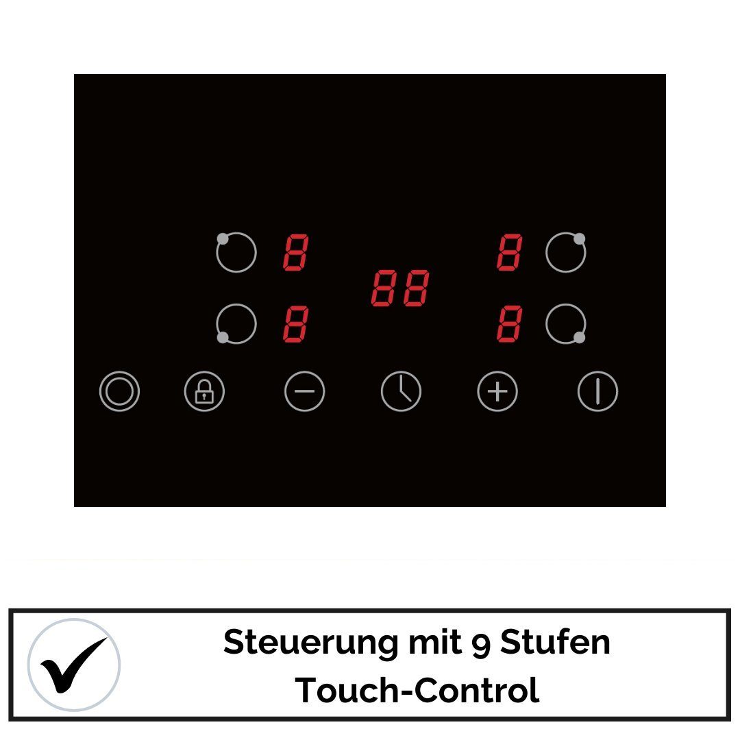 YUNA Elektro-Kochfeld Serie Calor von YUNA CALOR EBK4/2B, Glaskeramikkochfeld mit Touch Control Bräterzone 9 Stufen – Bild 4 von 5