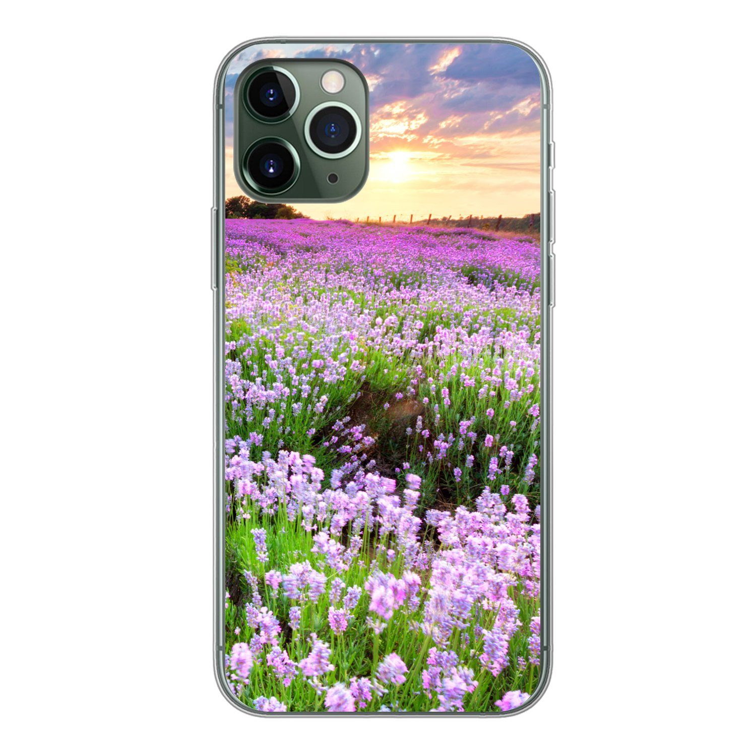 MuchoWow Handyhülle für Apple iPhone 11 Pro Blumen - Lavendel - Lila - Himmel - Sonnenunte, Smartphone-Bumper, Print, Handy Schutzhülle Dünn