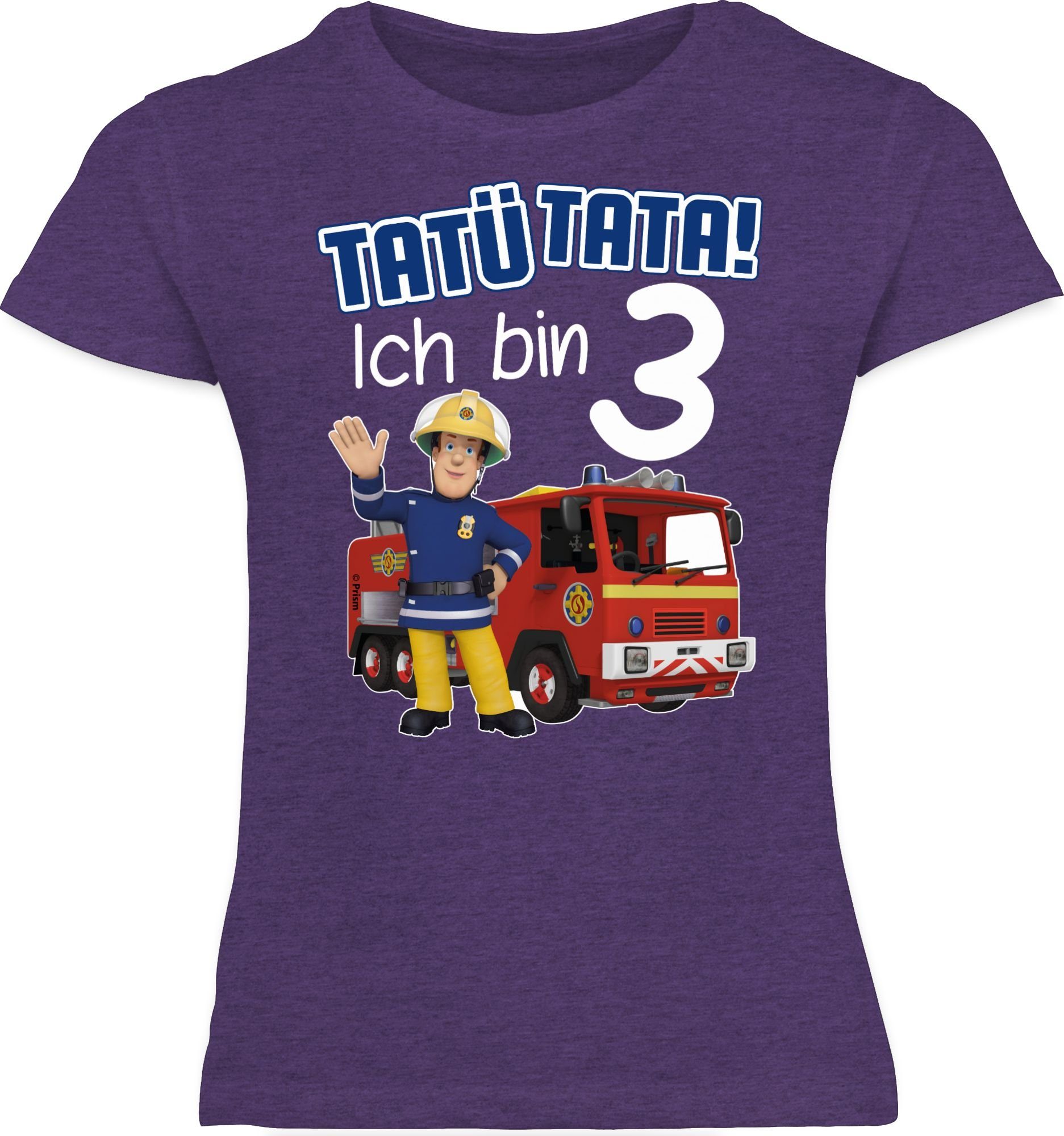 Meliert 3 3 Tatü Tata! Shirtracer Lila T-Shirt Feuerwehrmann Ich bin Mädchen Sam