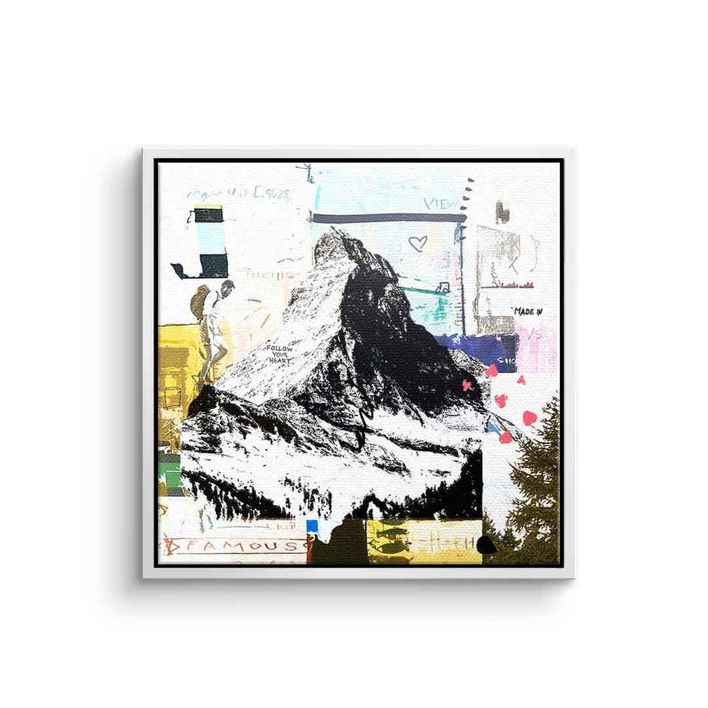 Leinwandbild Pop Collage Leinwandbild, DOTCOMCANVAS® Rahmen mit Art premium Rahmen Matterhorn goldener