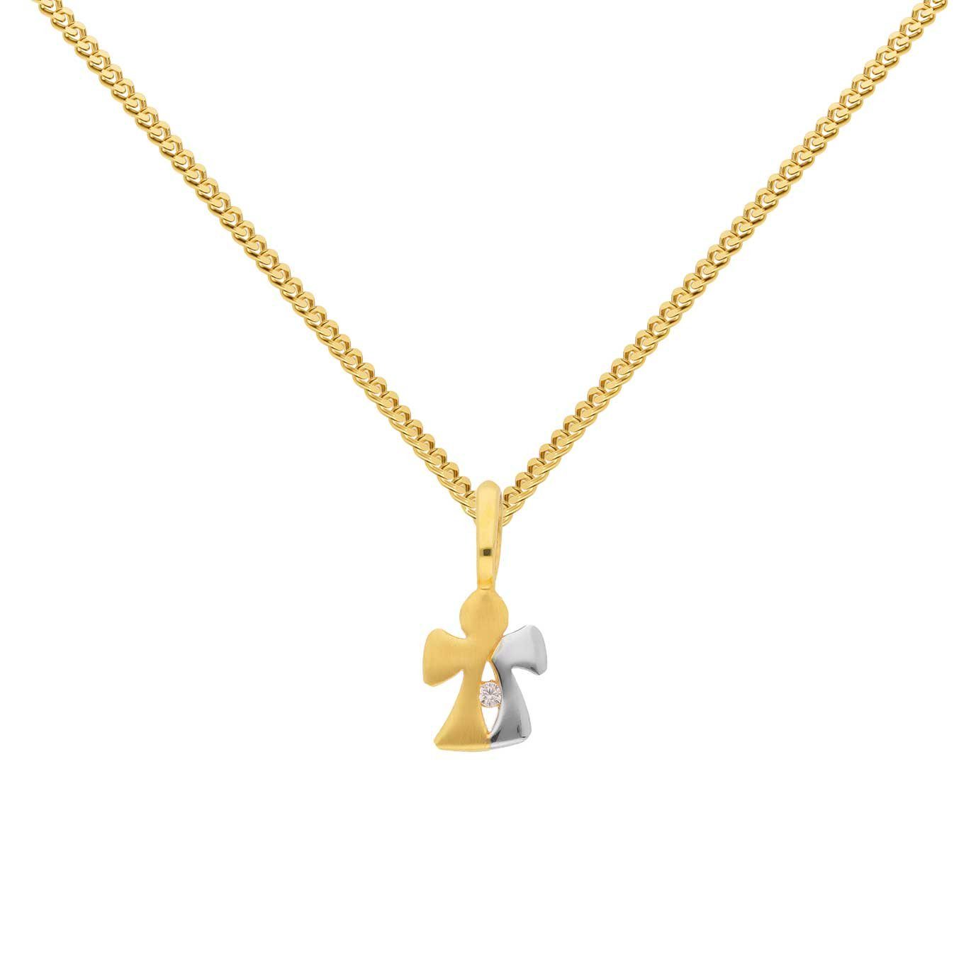 Engelanhänger Gold Anhänger Engel Zirkonia mit Goldkette 333-8 Karat Gold 36 cm