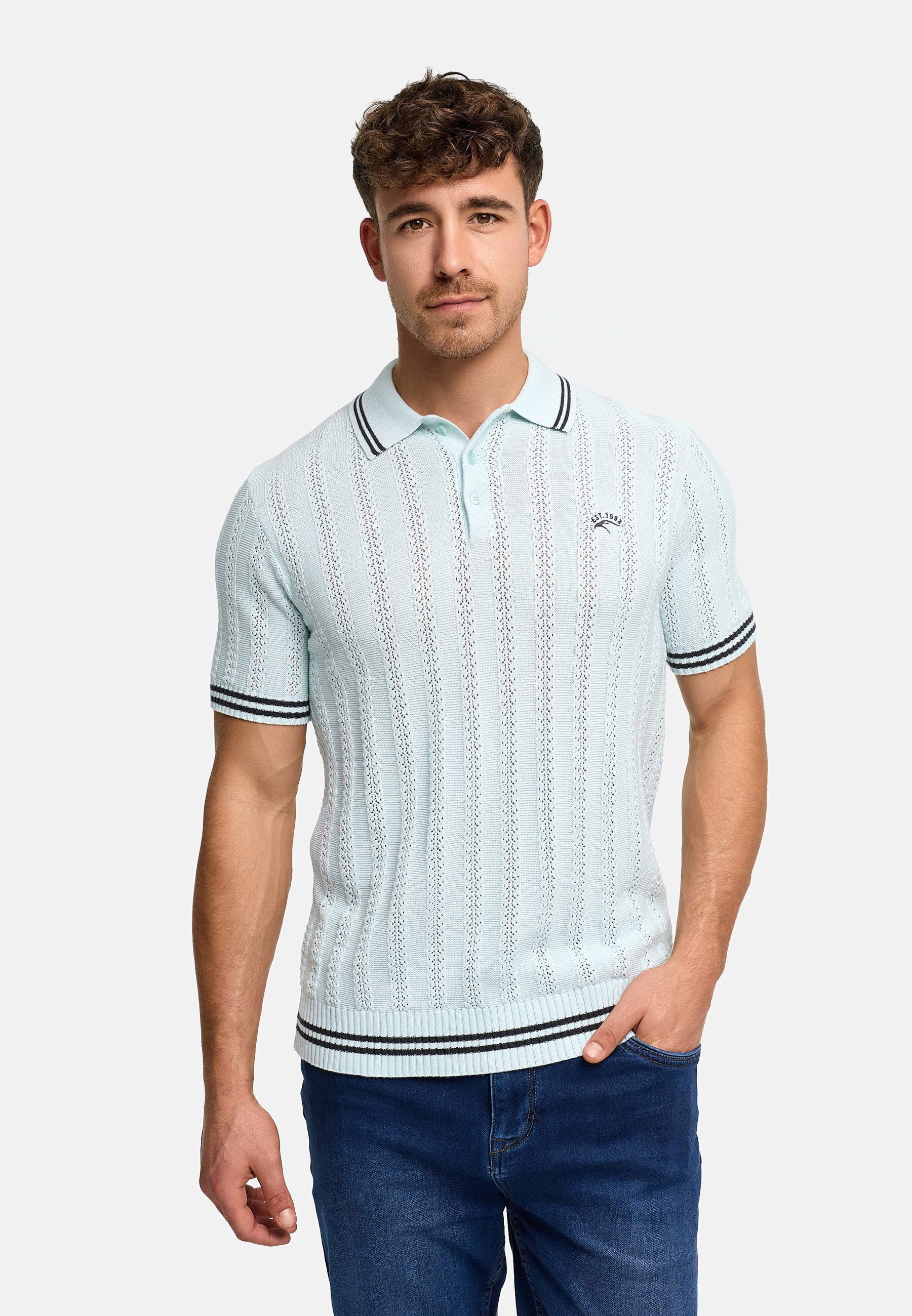 Indicode Poloshirt Herren INLuner Polo- Sommershirt Strick-Polo aus Baumwolle mit Jacquard-Struktur