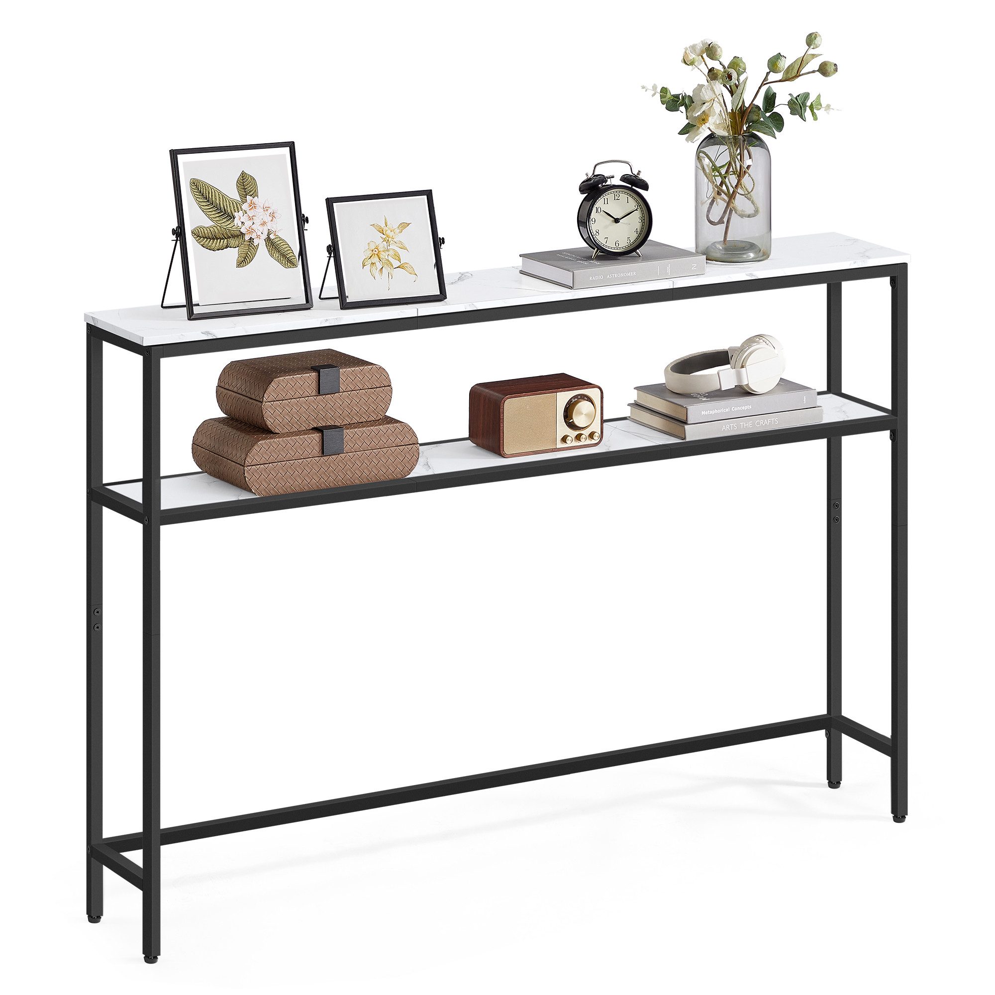 VASAGLE Konsolentisch schmaler Sofatisch mit 2 Ablagen, Flurtisch, 2 Ebenen, für Flur, Wohnzimmer, Schlafzimmer, 80/100/120x80×20cm