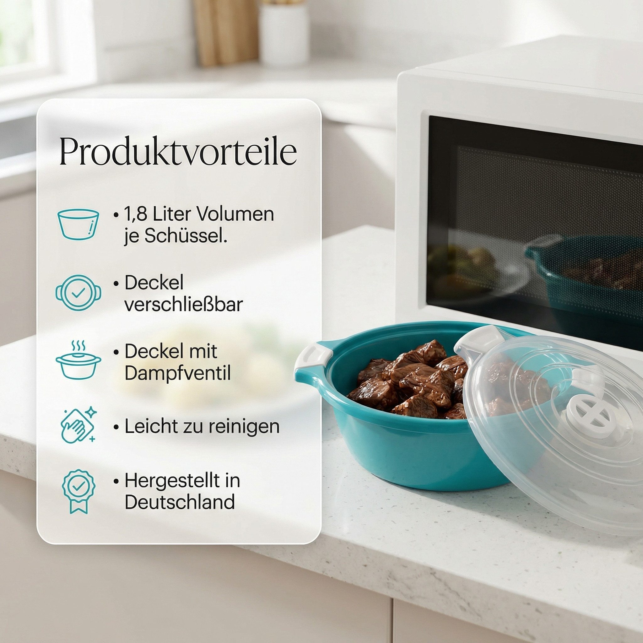 Lantelme Mikrowellenbehälter Mikrowellenschüssel 1,8 Liter schwarz stapelbar, Kunststoff, (1-tlg., Für Mikrowelle, Gefrier- und Kühlschrank, Picknick), Schüssel – Bild 2 von 5